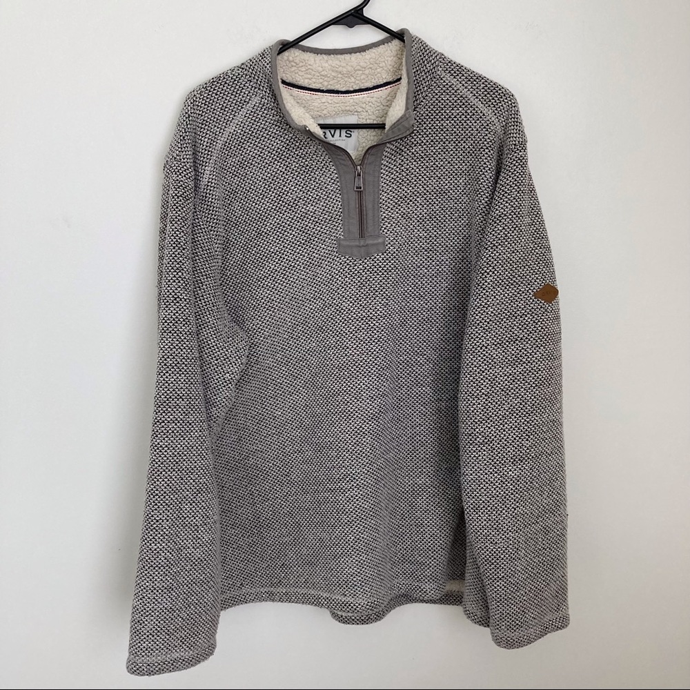 Orvis Men's 1/4 Zip Sherpa Lined Pullover Deep Pile Sweater Gray XXL
